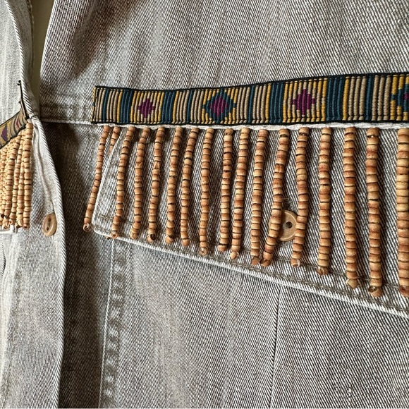 Vintage 80s Vukani Beaded Tribal Native American Denim Shirt Jacket Women’s Lg - Picture 4 of 9